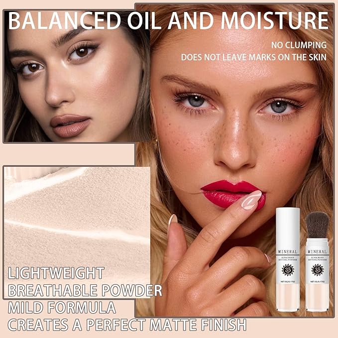 Mineral Sunscreen Setting Powder, SPF 35 Translucent Loose Powder, Mineral Brush Powder, Oil Control Natural Matte Finish, Lasting Lightweight Breathable for All Skin (#01 Translucent)-VivaGrace Women