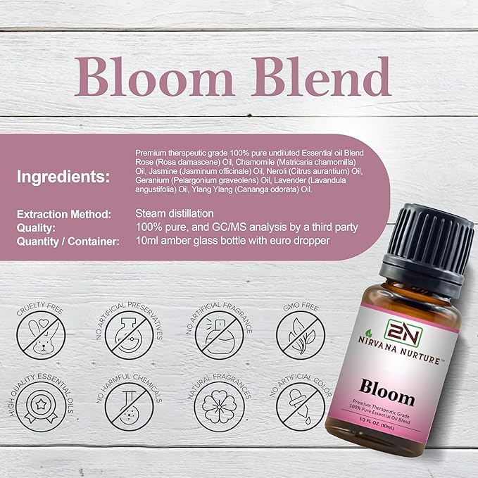 Bloom Blend 100% Pure Natural Premium Grade, Undiluted, Happiness, Mood Booster, Aromatherapy, Calm, Relax-VivaGrace Women
