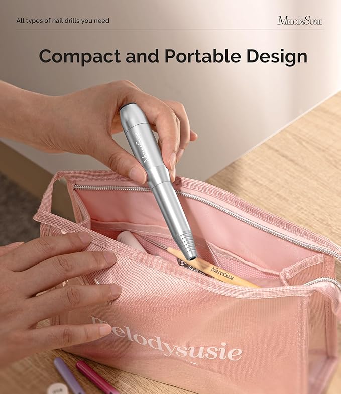 MelodySusie Portable Electric Nail Drill,PC120B Compact Efile Electrical Professional Nail File Kit for Acrylic, Gel Nails, Manicure Pedicure Polishing Shape Tools Design for Home Salon Use, Silver-VivaGrace Women