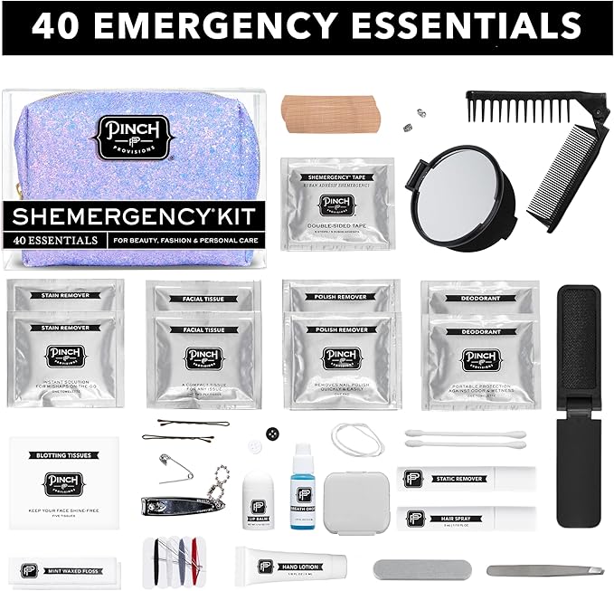 Pinch Provisions Shemergency Kit for Her, 40 Emergency Essential Items, Compact, Multi-Functional Pouch, Gift for Women, Birthday, Bachelorette Parties, and More!-VivaGrace Women