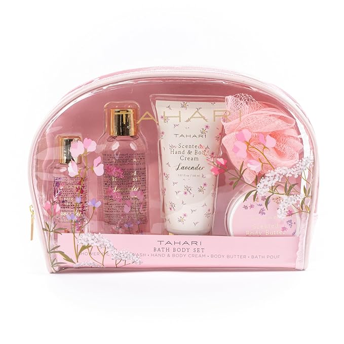 Tahari Spa Gift Set for Women, Lavender Spa Set, Bath Kit for Women Gift Set Includes Scented Body Wash, Body Lotion, Body Butter & Pouf, Lotion Gift Set for Women, Birthday Gifts For Women - (Floral)-VivaGrace Women