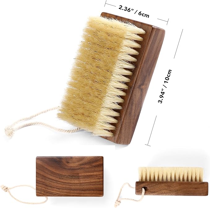 Luxury Natural Walnut Wood Boar Bristle Body Brush | Exfoliating & Detoxifying for All Skin Type | Sweeps Away Dead Skin Cells for Luminous, Smooth Skin | for Wet and Dry Use (Handheld)-VivaGrace Women