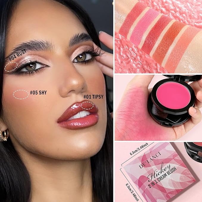 Multi-Purpose Cream Blush for Cheeks & Lip & Eyeshadow, Buildable Lightweight Peach Blush Balm, Ultra Hydrating Cruelty-Free Makeup Blush for Dry/Sensitive Skin, Waterproof Blush, Built-in Brush, Rose-VivaGrace Women