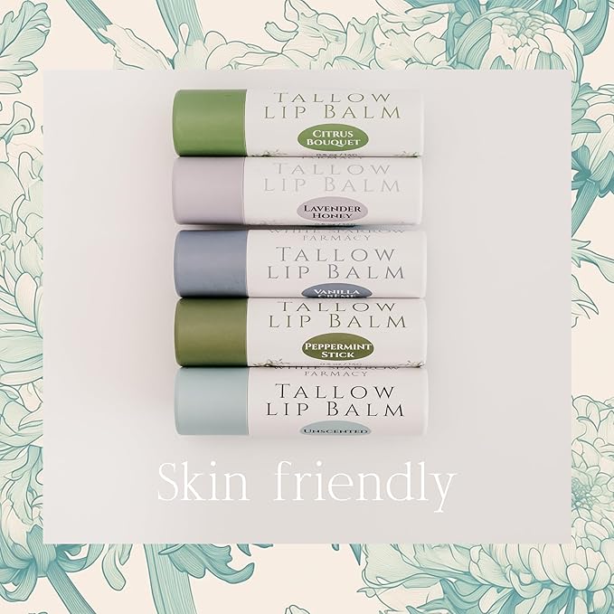 Organic Tallow Lip Balm (Unscented) from Grass Fed Cows. Super hydrating with Tallow, Olive Oil, Honey, and Beeswax. Sustainable Cardboard Tubes & Hand Filled. Jumbo Size 0.5 oz.-VivaGrace Women