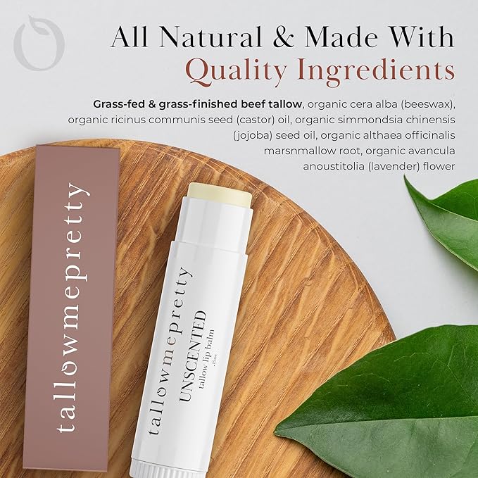 Unscented Lip Balm, Ultra-Soothing, Deeply Hydrating Tallow Lip Balm with Grass Fed Beef Tallow, Beeswax, Jojoba Oil & More, Non Toxic Lip Care, Made in the USA, 0.15 Oz.-VivaGrace Women