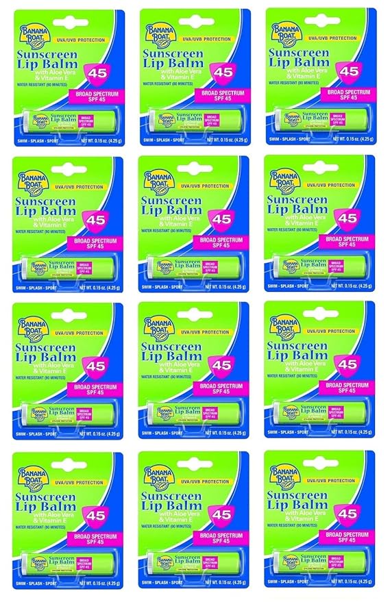 Banana Boat Spf#45 Lip Balm Sunscreen 0.15 Ounce (12 Pieces) Strip (4ml)-VivaGrace Women