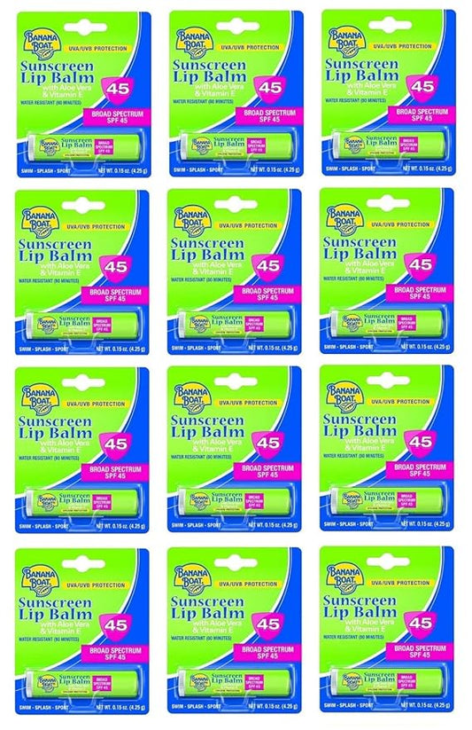 Banana Boat Spf#45 Lip Balm Sunscreen 0.15 Ounce (12 Pieces) Strip (4ml)-VivaGrace Women