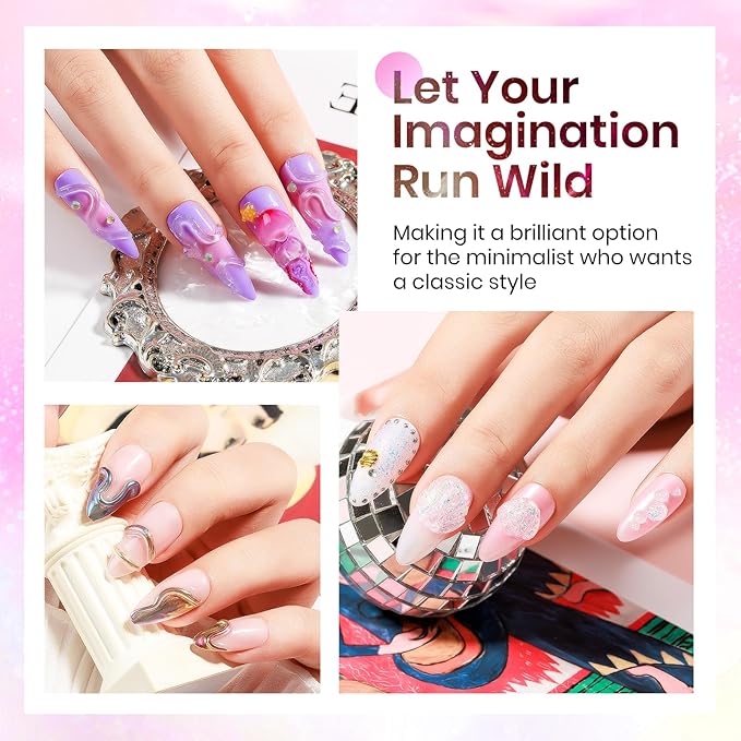 MIZHSE 2PCS Solid Builder Gel for Nails: 30g/1oz Clear & Pink Glitter Hard Gels for Nails 3D Gel with Dual Forms 3D Silicone Mold Soak off U V Builder Gels for Nail Art Manicure Home DIY-VivaGrace Women