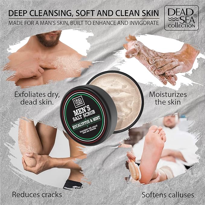 Salt Body Scrub Eucalyptus & Mint For Men– Moisturizes, Exfoliates & Nourishes Skin – Cleanses & Detoxifies with Dead Sea Minerals – Dead Sea Collection - 23.28 OZ-VivaGrace Women