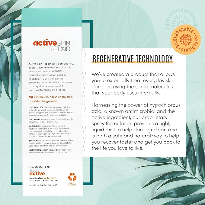 Active Skin Repair First Aid Healing Skin Spray - Natural & Non-Toxic with Hypochlorus Acid for Minor Cuts, Wounds, Scrapes, Rashes, Sunburns, & More, 3 oz-VivaGrace Women