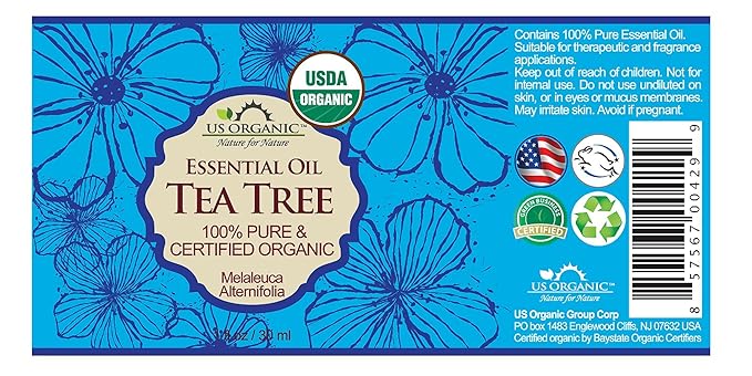 US Organic 100% Pure Tea Tree Essential Oil, Steam Distilled, USDA Certified Organic, for Hair, Skin, Scalp, Foot, Toenails, and Nail Polish - 30 ml, 2 Pack-VivaGrace Women