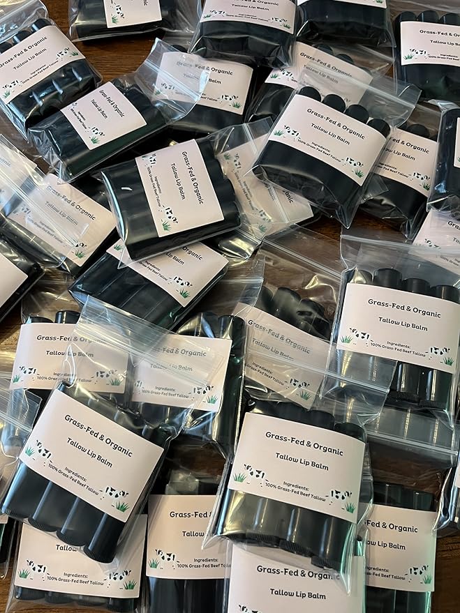 Beef Tallow Lip Balm 100% Grass Fed & Organic, Animal Based Skincare, Carnivore Beauty, Natural Hydrating (4 Pack), Black-VivaGrace Women