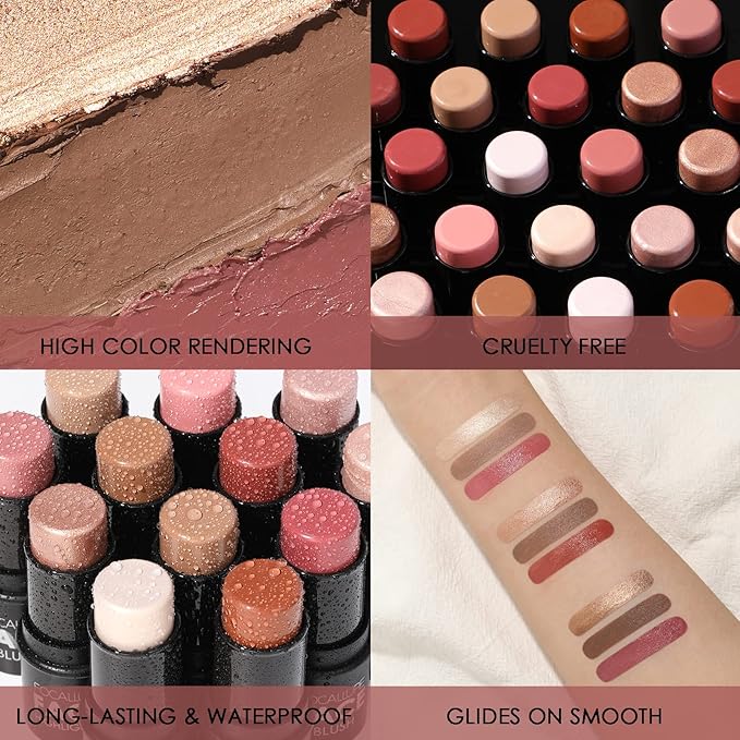 FOCALLURE 3 Pcs Cream Contour Sticks,Shades with Highlighter & Bronzer & Blush,Non-greasy Long-wear Face Contouring Pen,Easy to Sculpt the Face and Create a Lightweight Finishing Makeup,MEDIUM-DEEP-VivaGrace Women