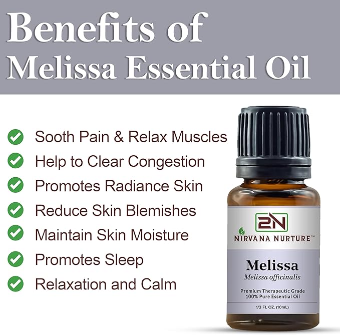 Melissa Essential Oil 100% Pure Premium Therapeutic Grade, Undiluted - Aromatherapy Diffuser for Calm and Relaxation, Skin Care, Hair Care-VivaGrace Women