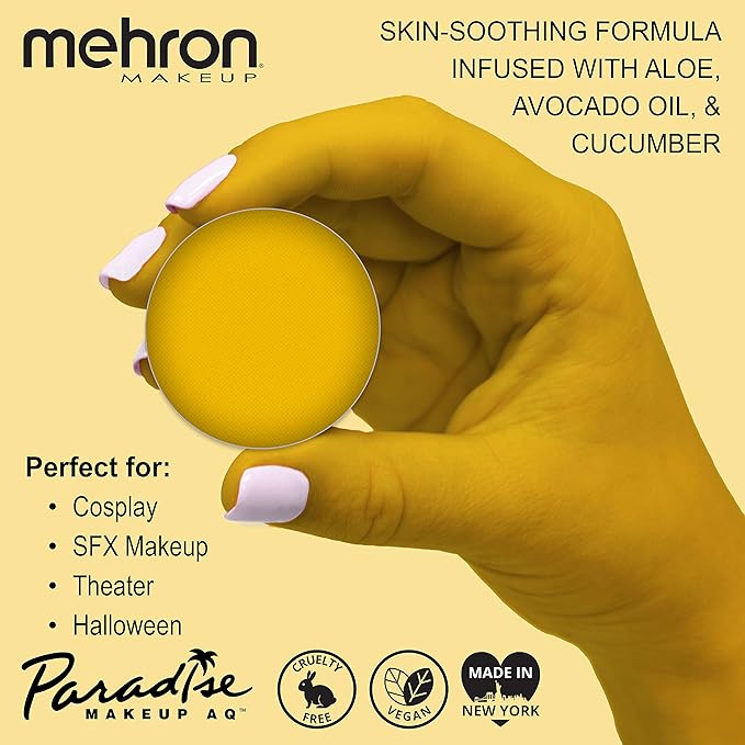 Mehron Makeup Paradise Makeup AQ Refill Size | Face & Body Painting, Beauty, Cosplay, and Halloween | Water Activated Face Paint, Body Paint, Cosplay Makeup .25 oz (7 ml) (Yellow)-VivaGrace Women