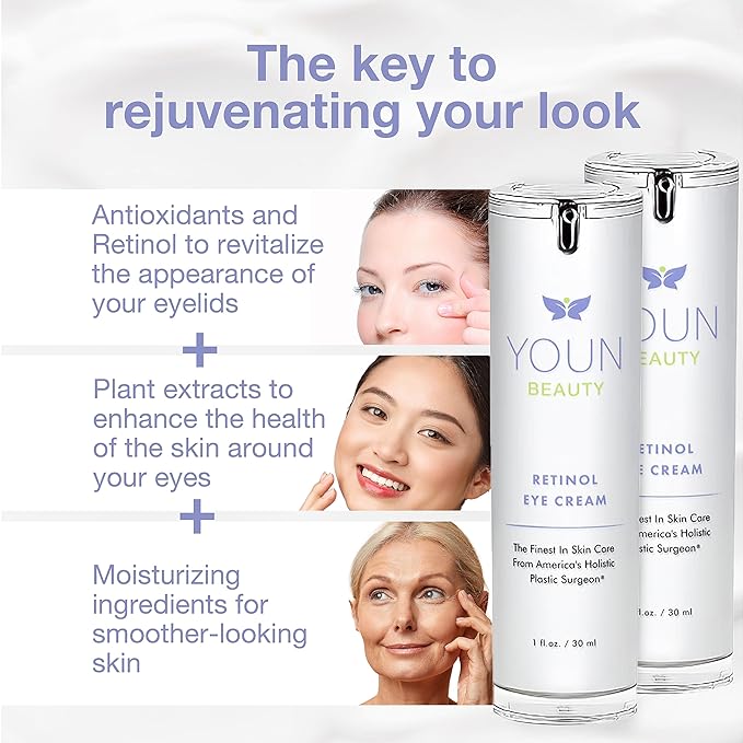 YOUN Beauty Retinol Eye Cream by Holistic Plastic Surgeon Dr. Anthony Youn – Paraben-Free Night Eye Cream with 1% Retinol and Hyaluronic Acid – Under Eye Cream for Hydration and Skin Firming, 1 Fl Oz-VivaGrace Women