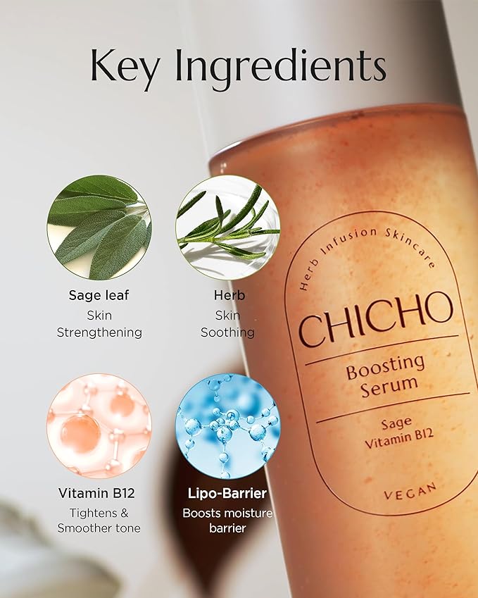 CHICHO Boosting Serum - Korean Face Spray Essnece with 88% Sage Leaf Water Vitamin B12 Niacinamide - Glow Skin Hydrating Sensitive Skin Vegan Clean Formula, 3.38 fl.oz.-VivaGrace Women