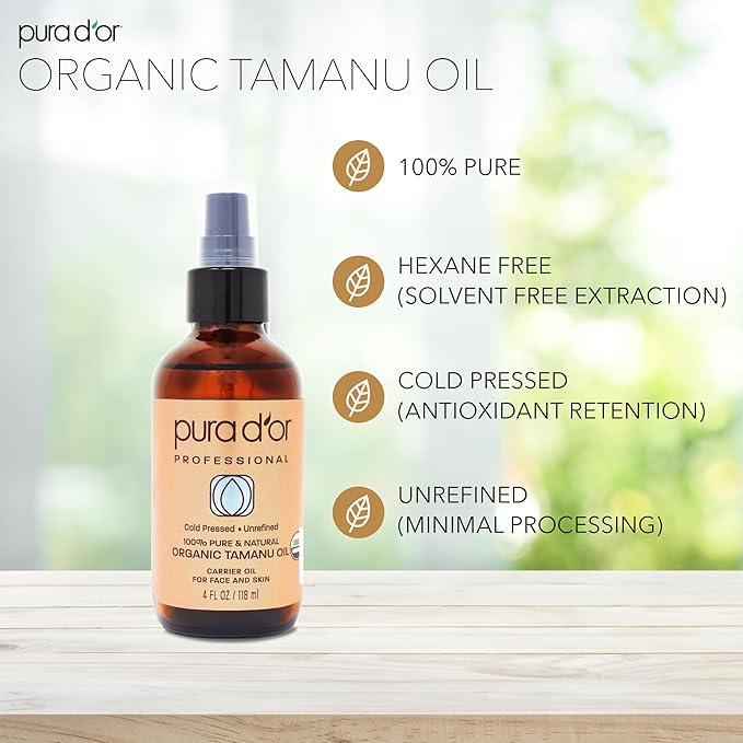 PURA D'OR 4 Oz Organic Tamanu Oil - USDA Certified 100% Pure & Natural Cold Pressed Carrier Oil, Premium Grade Moisturizer For Skin & Hair - Men & Women-VivaGrace Women
