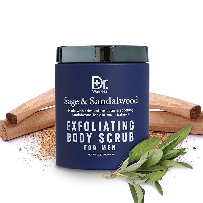 Dr. Wellness Body Scrub for Men- Ultimate Exfoliating Scrub Infused with Sage & Sandalwood, Men’s Body Wash in Jar with Twist Top, 23 oz, For All Skin Types-VivaGrace Women