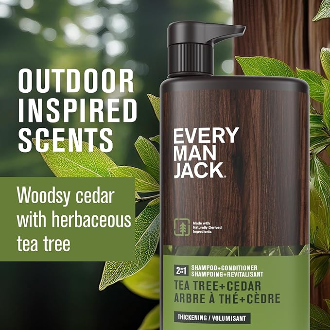 Every Man Jack 2-in-1 Tea Tree + Cedar Shampoo + Conditioner - Thicken, Cleanse, and Hydrate Hair with Coconut, Aloe, Tea Tree Oil - Naturally Derived and No Harmful Chemicals - 24oz -1 Bottle-VivaGrace Women