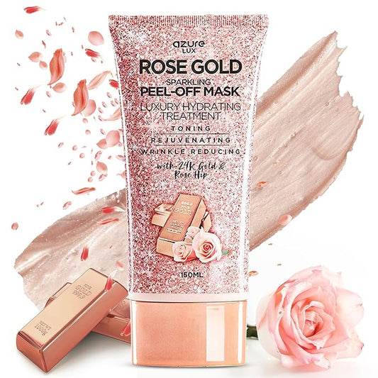Azure Cosmetics Rose Gold Sparkling Peel-Off Face Mask – Luxury Hydrating & Firming Skincare with 24K Gold & Rose Hip Oil – Helps Reduce Fine Lines, Tone Skin & Improve Texture – 150 ml-VivaGrace Women