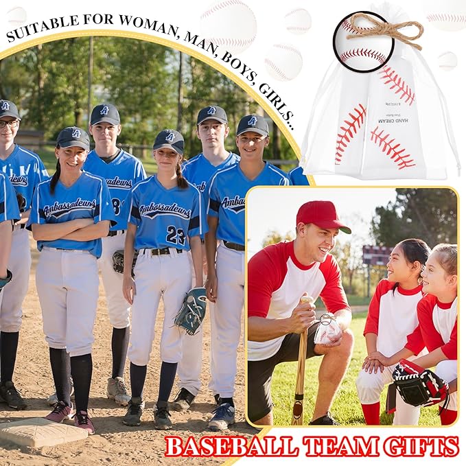144 Pcs Baseball Lip Balm Hand Cream Set Baseball Party Supply, Include 36 Baseball Lip Balm 36 Moisturizing Hand Cream 36 Baseball Bag 36 Baseball Card and Rope for Baseball Accessories Gifts-VivaGrace Women