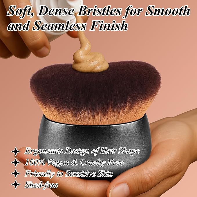 75MM Extra Large Self Tanner Kabuki Makeup Brush – Ultra Soft Dense Vegan Bristles for Body Makeup, Bronzer & Foundation–Applies Tanning Mousse, Lotion & Self Tanner–Black, Wet & Dry-VivaGrace Women