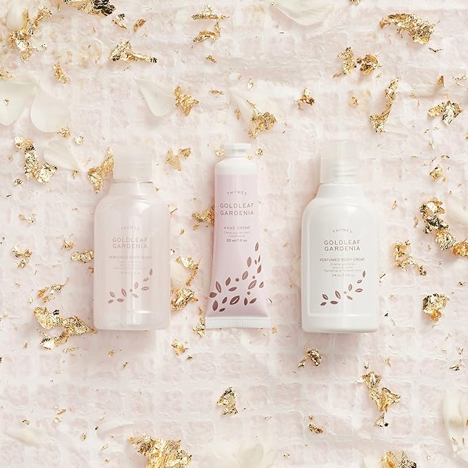 Thymes Perfumed Travel Set and Beauty Bag - Contains Body Wash, Body Lotion & Hand Cream - Goldleaf Gardenia-VivaGrace Women