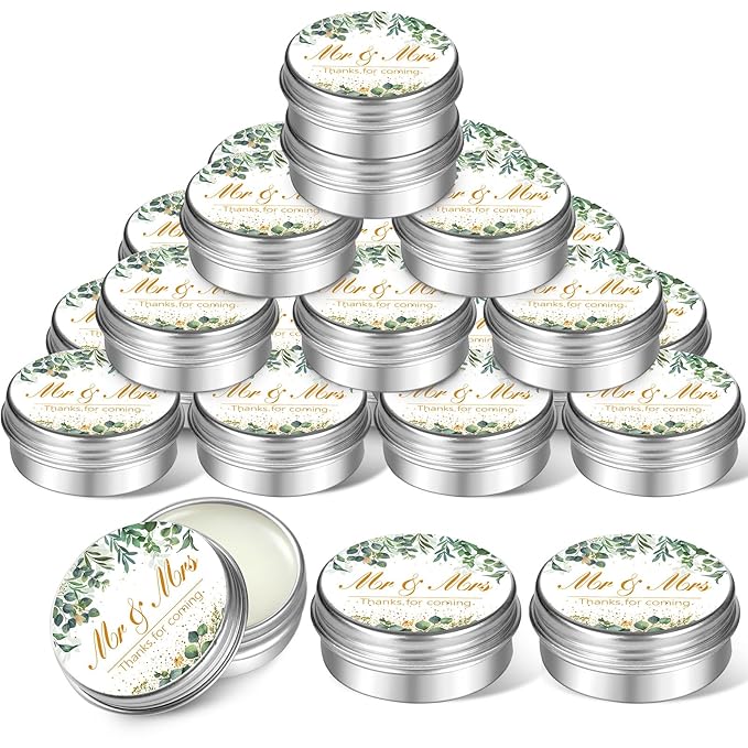 40 Pieces Bridal Shower Lip Balm Bulk Wedding Favors Lip Balms Mr and Mrs Thanks for Coming Wedding Party Gift for Guest Girl Bride Women Travel Birthday, 0.34 Oz, White (Eucalyptus Style)-VivaGrace Women