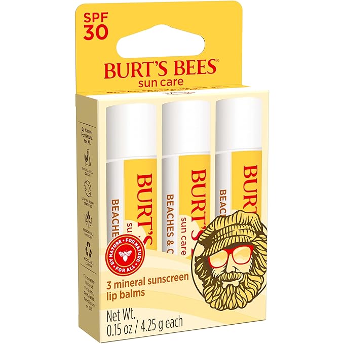 Burt’s Bees SPF 30 Lip Balm Mothers Day Gifts for Mom, Beaches and Cream, Water-Resistant Sun Care, Nano-Free Zinc Oxide Formula, Natural Origin Conditioning Lip Treatment, 3 Tubes, 0.15 oz.-VivaGrace Women