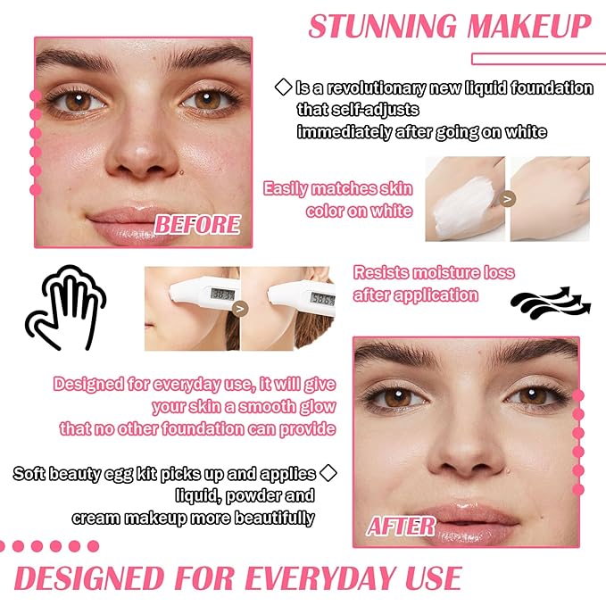 Color Changing Foundation Set,Full Coverage Foundation Liquid Foundation Makeup Gift Set,Moisturizing BB Cream for Women,Flawless Loose Setting Powder Face Primer Base Makeup Kit With Makeup Sponge-VivaGrace Women