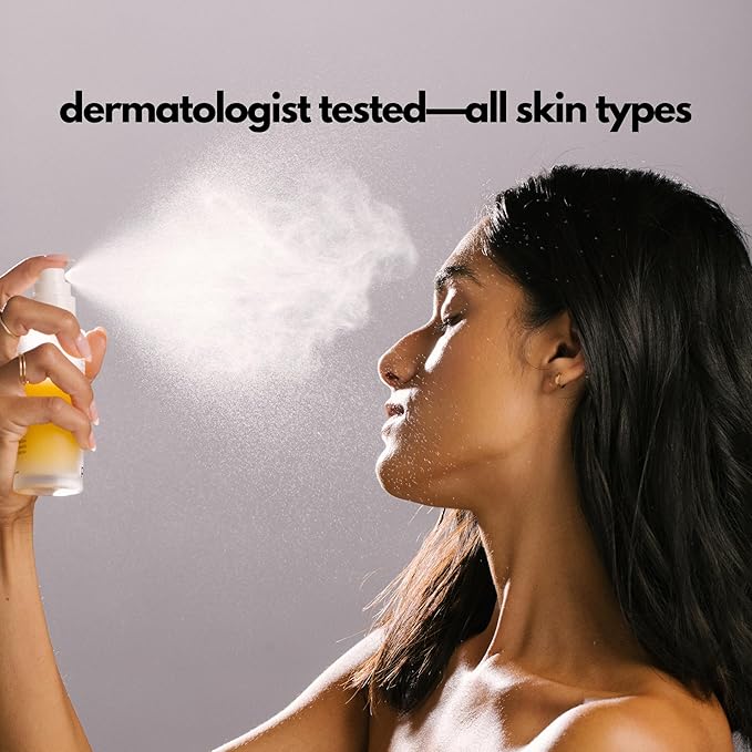 | PLUXOS 47 | SUNSCREEN + SKINCARE SPF 47 FACE MIST SPRAY (Peach) | SUN DEFENSE COMPLEX CARE | Apply Over Makeup, Broad Spectrum, Clear, Light, Vegan, Hydrate, Fight Acne, Anti-Aging, Cell Repair-VivaGrace Women