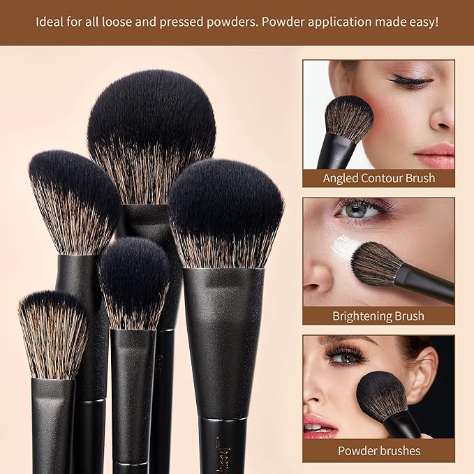 Makeup Brushes Set Jessup Make up Brushes 14Pcs Black Kabuki Foundation Eyeshadow Contour Concealer Powder Eyeliner Crease Eyebrow Blending Brush, T336-VivaGrace Women