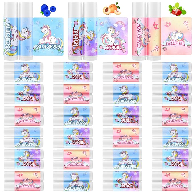 24 Pcs Unicorn Lip Balm Back to School Gift Unicorn Party Favors Lip Balm for Girls Birthday Party Favors Lip Gloss for Kids Gifts for Kids Fruity Favors Unicorn Gift for Cute Girls-VivaGrace Women
