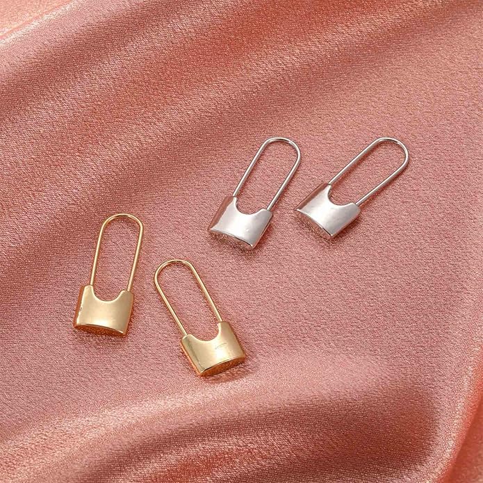 Boho Lock Hoop Earrings Safety Pin Hoop Earrings Gold Lock Huggies Hoop Earrings Personlized Padlock Earrings Jewelry for Women and Girls-VivaGrace Women