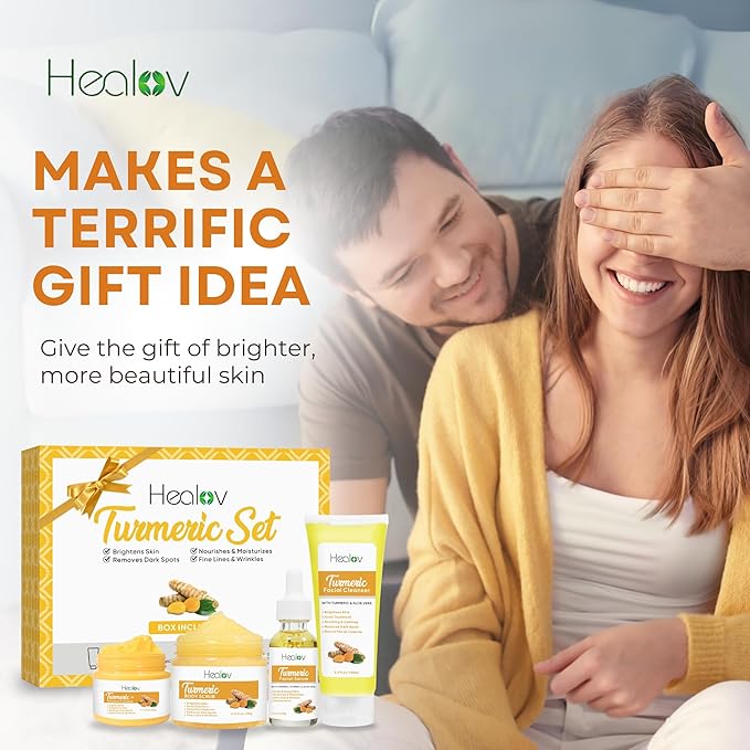 Turmeric Skincare Set - Turmeric Skin Care Products Brightening & Acne - Turmeric Skin Care Kit, Turmeric Skin Care Set - Turmeric Cleanser, Body Scrub, Face Cream & Facial Serum-VivaGrace Women