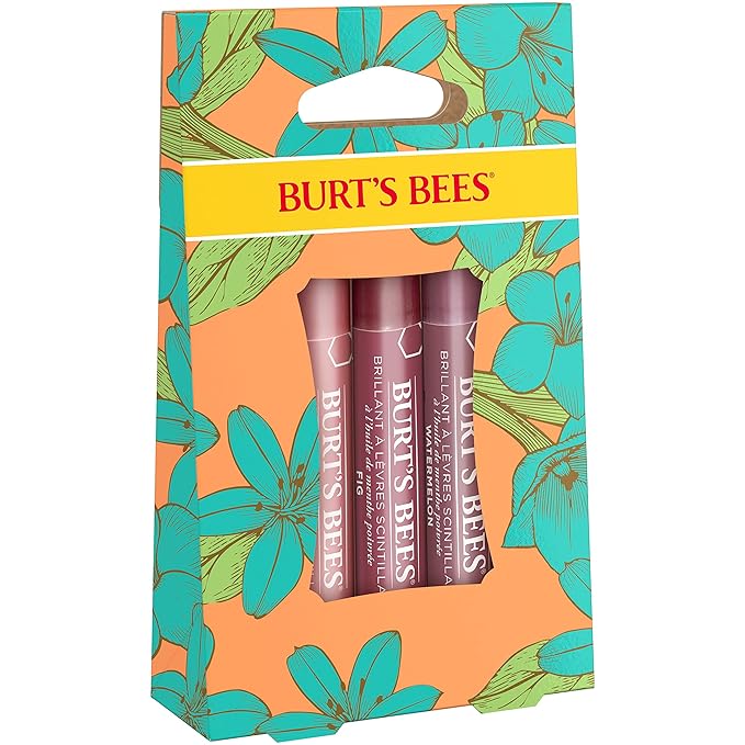 Burt's Bees Lip Balm Spring Gifts, 3 Nourishing Lip Care Shimmers for All Day Glow, Kissable Color Spring Gift Set -Peony, Fig & Rhubarb (Packaging May Vary)-VivaGrace Women