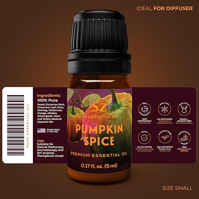 Pumpkin Spice Essential Oil Blend for Diffuser and Humidifier - 100% Pure and Natural - Rich Pumpkin Spice Scent, with Fruity and Spicy Overtones - Vegan - 0.17 floz (5 mL)-VivaGrace Women