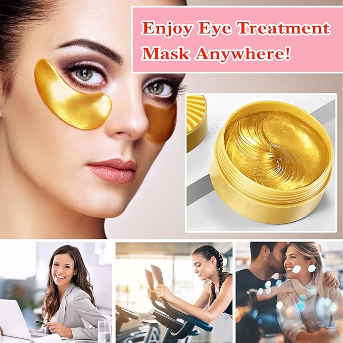 Eye Mask 60 pcs,Gold Collagen Under Eye Patches,Puffy Eyes and Dark Circles Treatments,Improve Reduce Under Eye Bags Smooth Wrinkles and Lighthen Fine Lines,Moisturizing,Improve and Firm eye Skin-VivaGrace Women