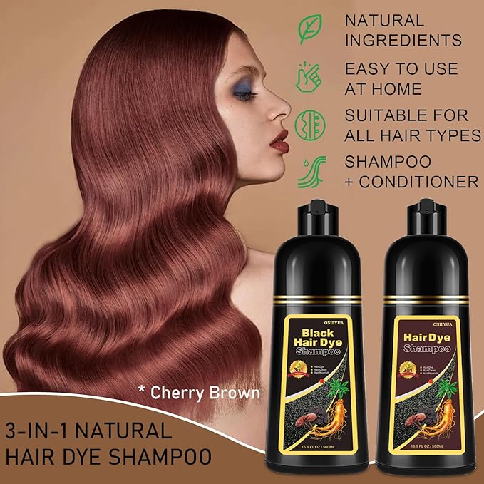 Cherry Brown Hair Dye Shampoo 3 in 1, Magic Reddish Brown Color Shampoo for Women Men, Instant Hair Dye Shampoo Colors Hair in Minutes, Color Shampoo Hair Dye, Natural Formula for All Hair Types-VivaGrace Women