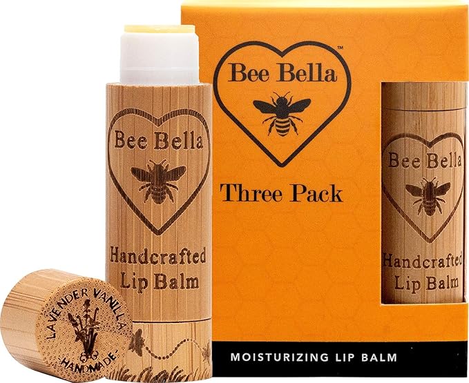 Bee Bella Lip Balm, Lavender Vanilla, 3 Pack - Hydrating, Moisturizing Lip Care, 100% Natural, Original Organic Beeswax with Vitamin E, Handmade in USA-VivaGrace Women