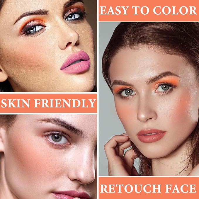 Cream Blush Stick,Blush Stick for Cheeks with Contour Brush,3-in-1 Long Lasting Waterproof Blush&Eye Shadow&Lip Gloss for Natural Skin Types（03 Citrus Pink）-VivaGrace Women