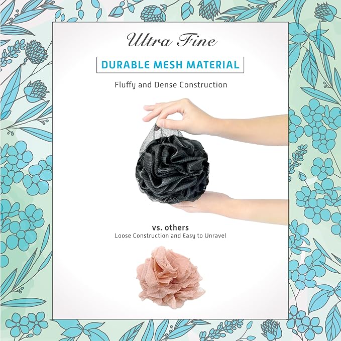 Spongentle Charcoal Bamboo Premium Deep Cleansing Loofah Sponge for Radiant Skin, Pack of 4, Bath and Shower, Exfoliating Body Scrubber, Beautiful Colors for Women and Men-VivaGrace Women