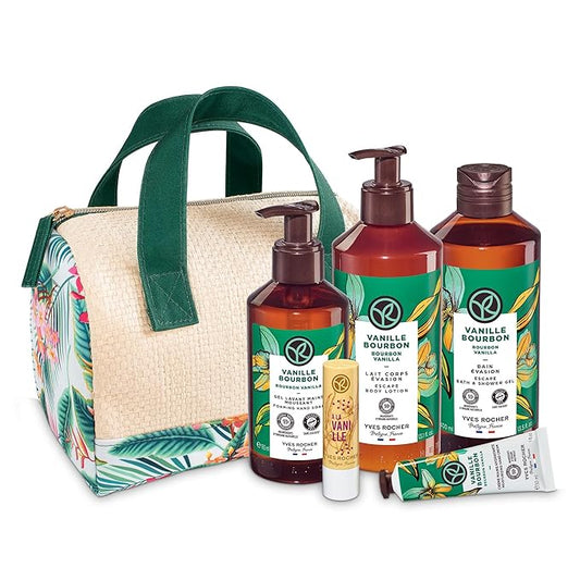 Yves Rocher Bain de Nature Vanilla 6-Piece Gift Set, Shower Gel, Hand Cream, Body Lotion, Lip Balm, Hand Soap & Vanity Bag, 6 Items-VivaGrace Women