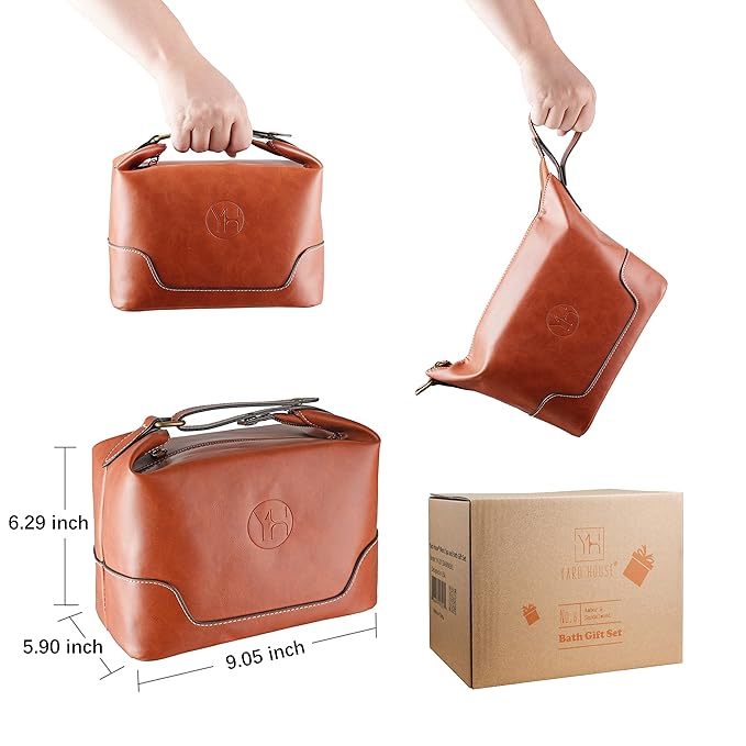 Bath and Body Gift Set for Men - Sandalwood Amber - Birthday, Christmas, Fathers Day Gifts From Wife Daughter Son for Husband, Dad - Relax Spa Kit w. Full Size Items in Deluxe Toiletry Bag-VivaGrace Women