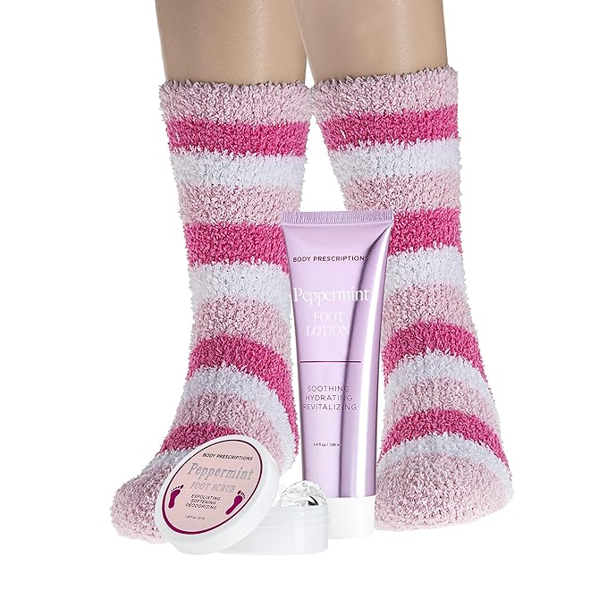 Live Green Bath and Body Pedicure Set- Relaxing Foot Care Set with Pink Fuzzy Socks, Peppermint Foot Lotion, and Foot Scrub, Holiday Present for Women-VivaGrace Women