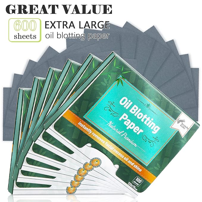 Natural Premium Oil Blotting Paper for Oily Skin with Bamboo Charcoal,26% Larger Oil Blotting Sheets for Face,Makeup Friendly Oil Absorbing Sheets 600 Sheets-VivaGrace Women