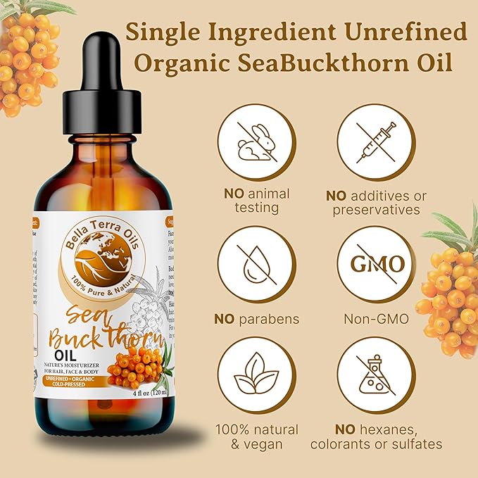 Bella Terra Oils - Organic Sea Buckthorn Oil 8oz - Cold-Pressed Treasure, Bursting with Omega-3 & Omega-6, A Radiant Glow in Every Bottle-VivaGrace Women