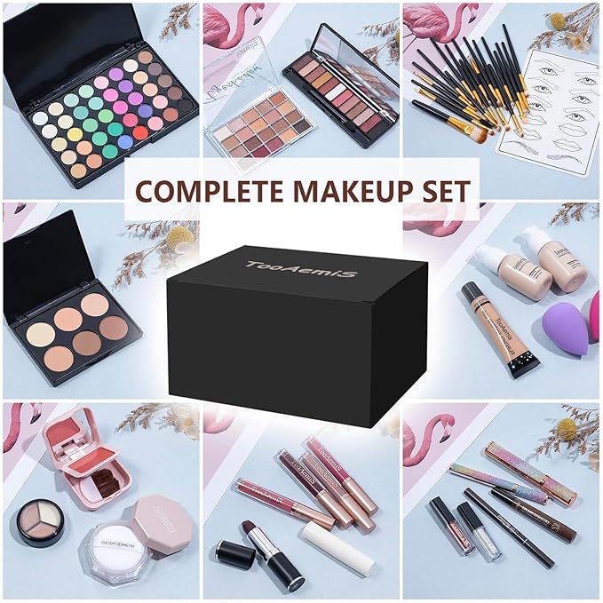 All in One Makeup Kit Makeup Kit for Women Full Kit Multipurpose Makeup ，eyeshadow、 liquid foundation,Loose powder,Eyebrow pencil,4-color lip gloss set-VivaGrace Women