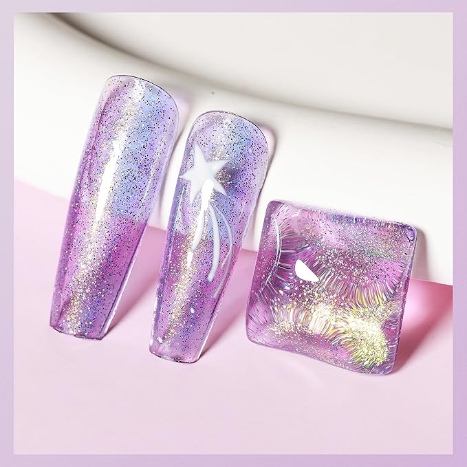 MIZHSE Quick Dry Nail Polish, Holographic Neon Purple Nail Polish Air Dry Fast, 15ml/0.5 fl oz Regular Sparkle Shimmery Oil-based Glitter Nail Lacquer Non Gel Full Coverage Nail Art Manicure Home